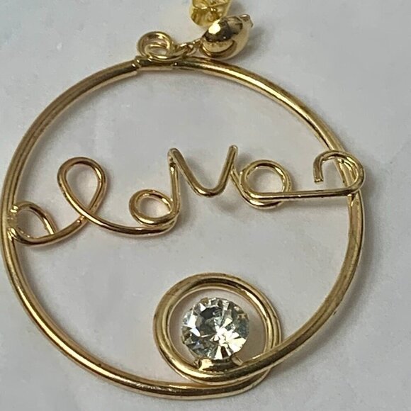 D' Bello Gold Tone LOVE Rhinestone Hoop Earrings - Picture 3 of 6